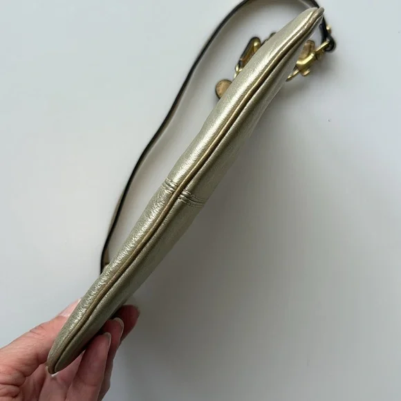 Gold metallic Coach legacy Zippy leather wristlet/baguette Clutch